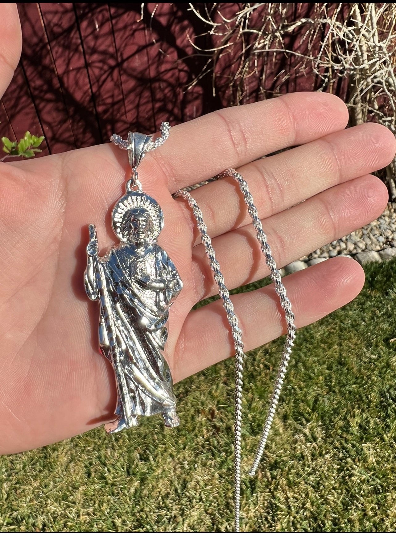 Plain Jane Diamond Cut San Judas Real .925 Silver