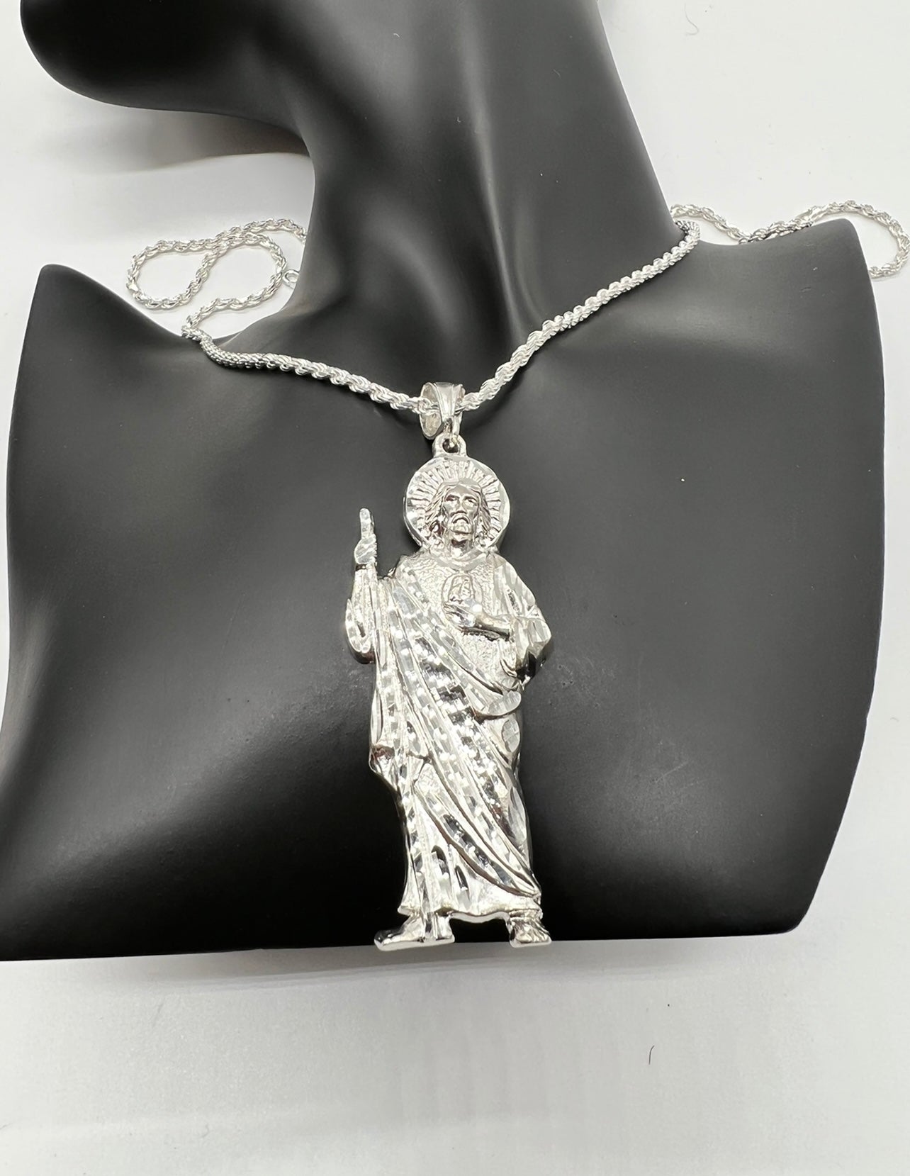 Plain Jane Diamond Cut San Judas Real .925 Silver