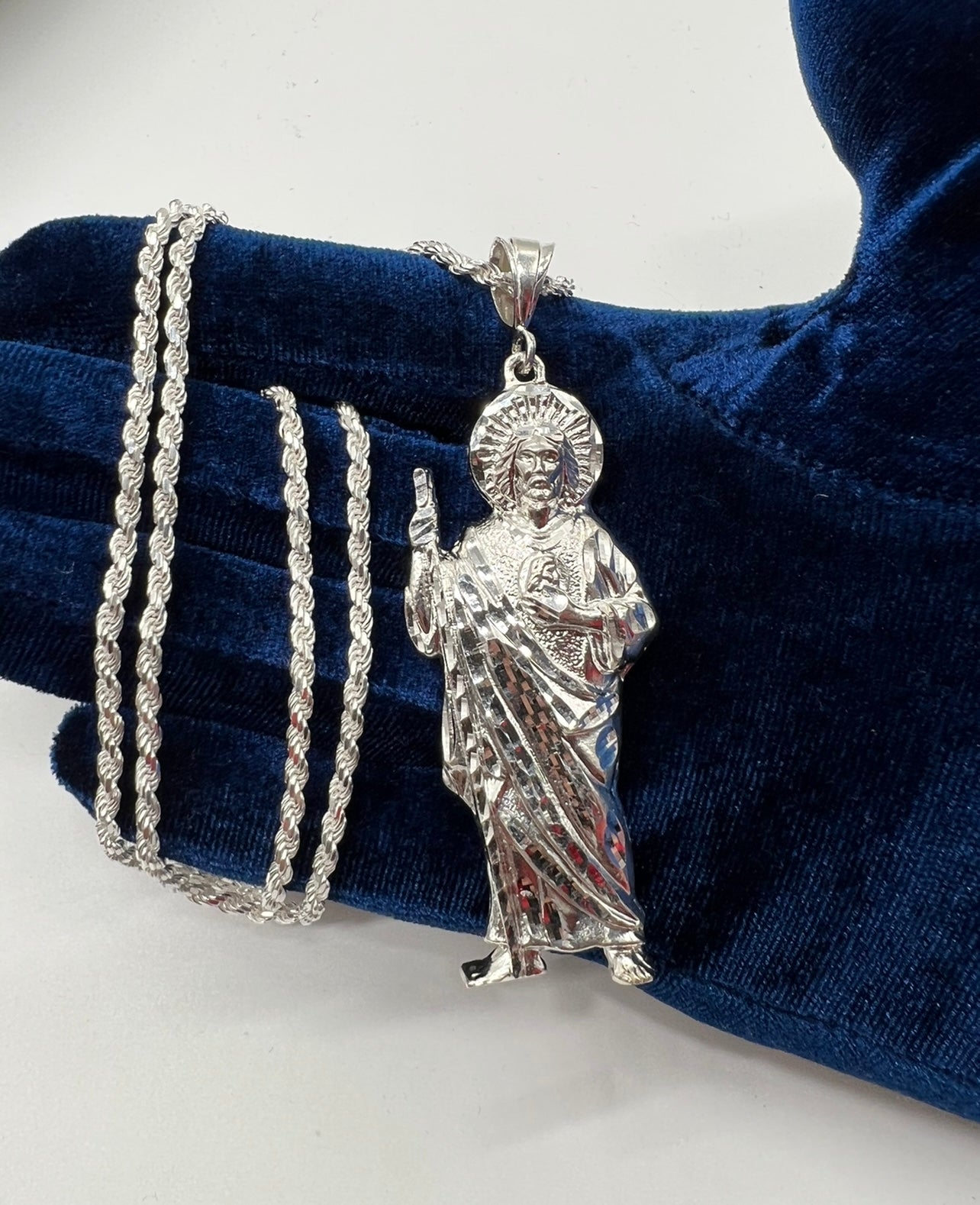 Plain Jane Diamond Cut San Judas Real .925 Silver