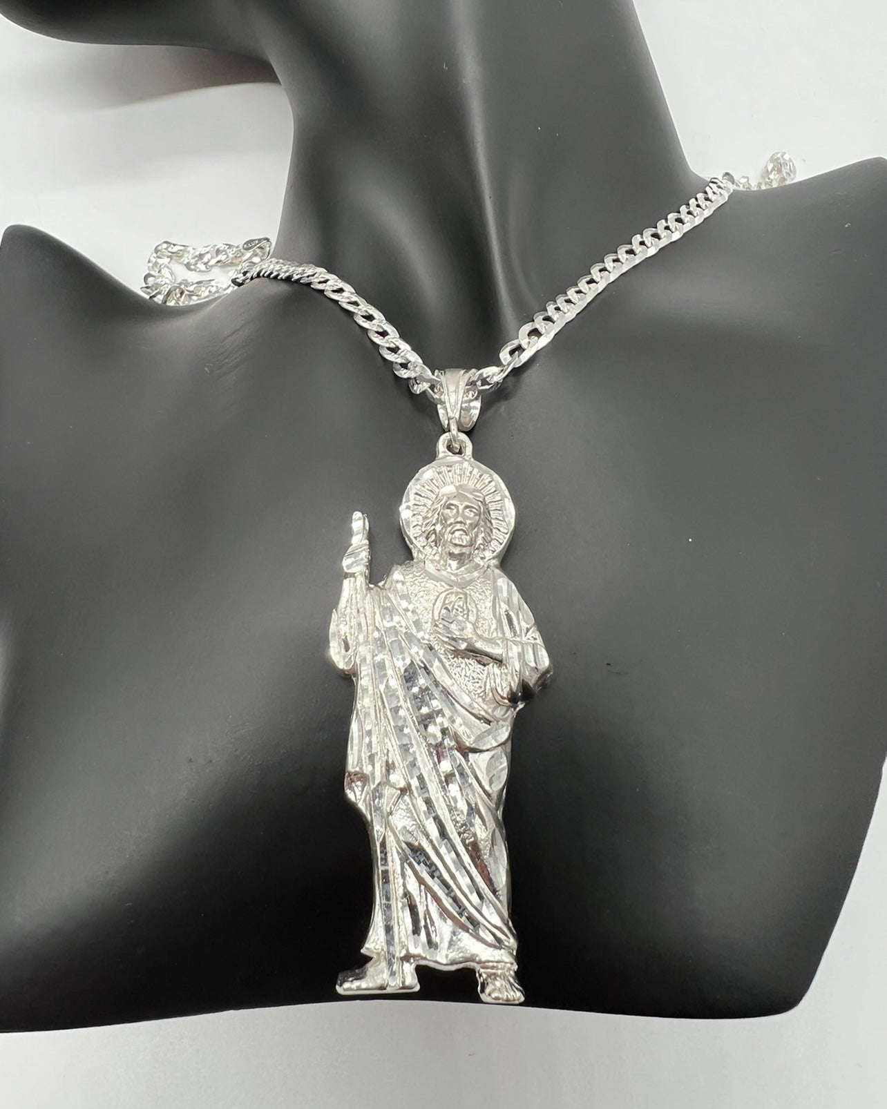Plain Jane Diamond Cut San Judas Real .925 Silver