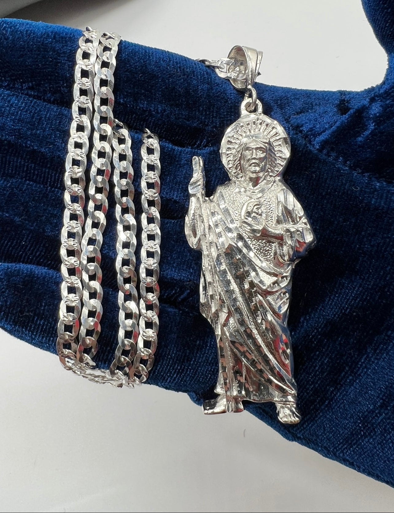 Plain Jane Diamond Cut San Judas Real .925 Silver