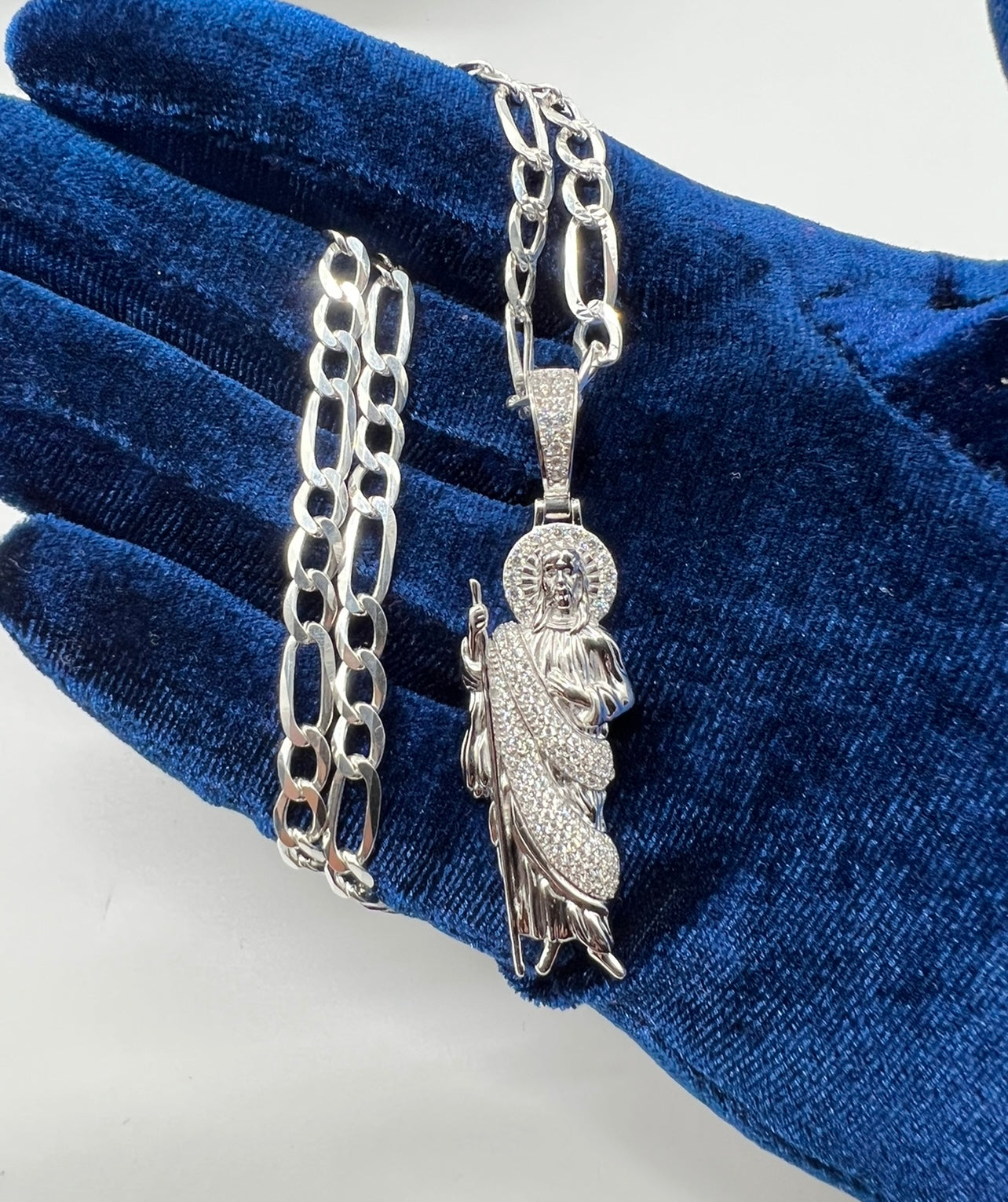 San Judas white Robe .925 Real Silver Smaller Size