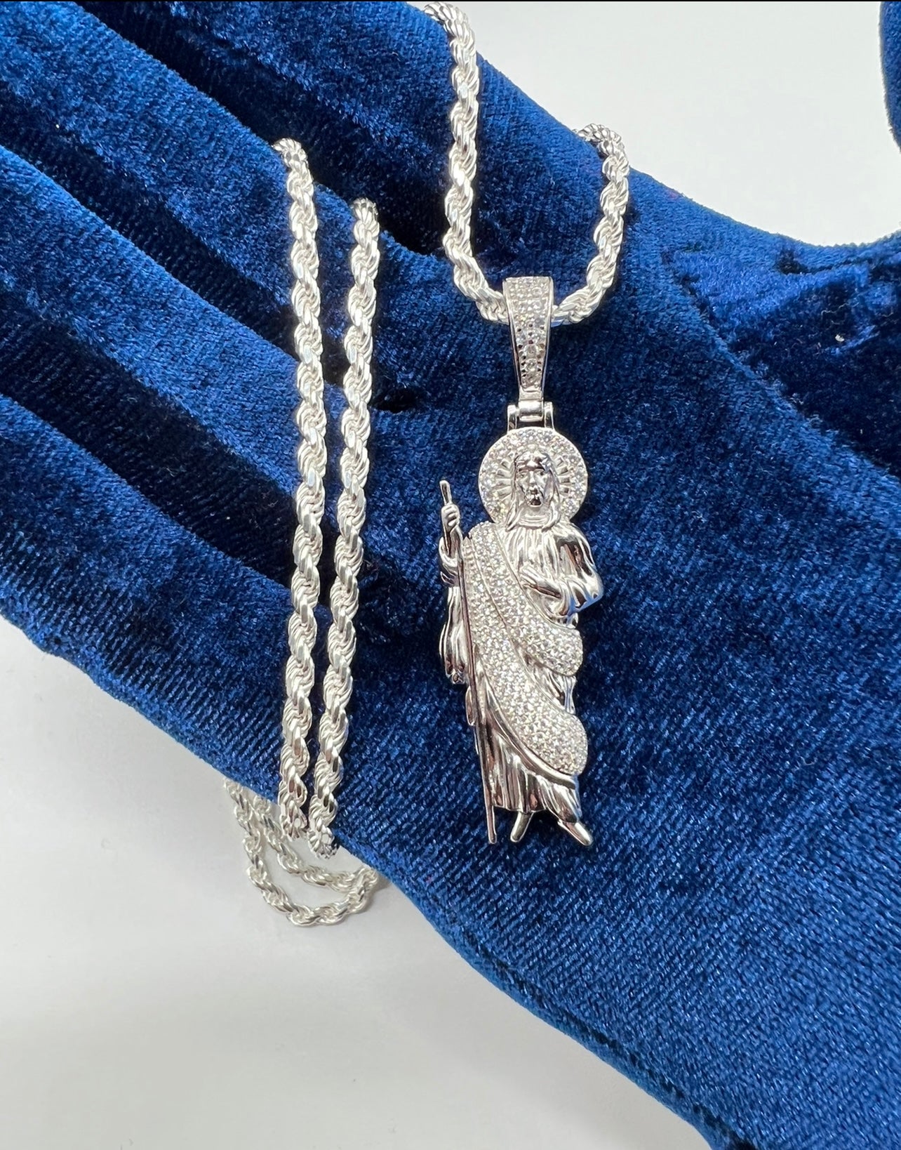 San Judas white Robe .925 Real Silver Smaller Size