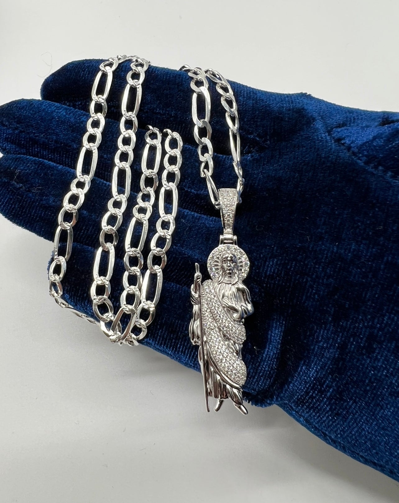 San Judas white Robe .925 Real Silver Smaller Size