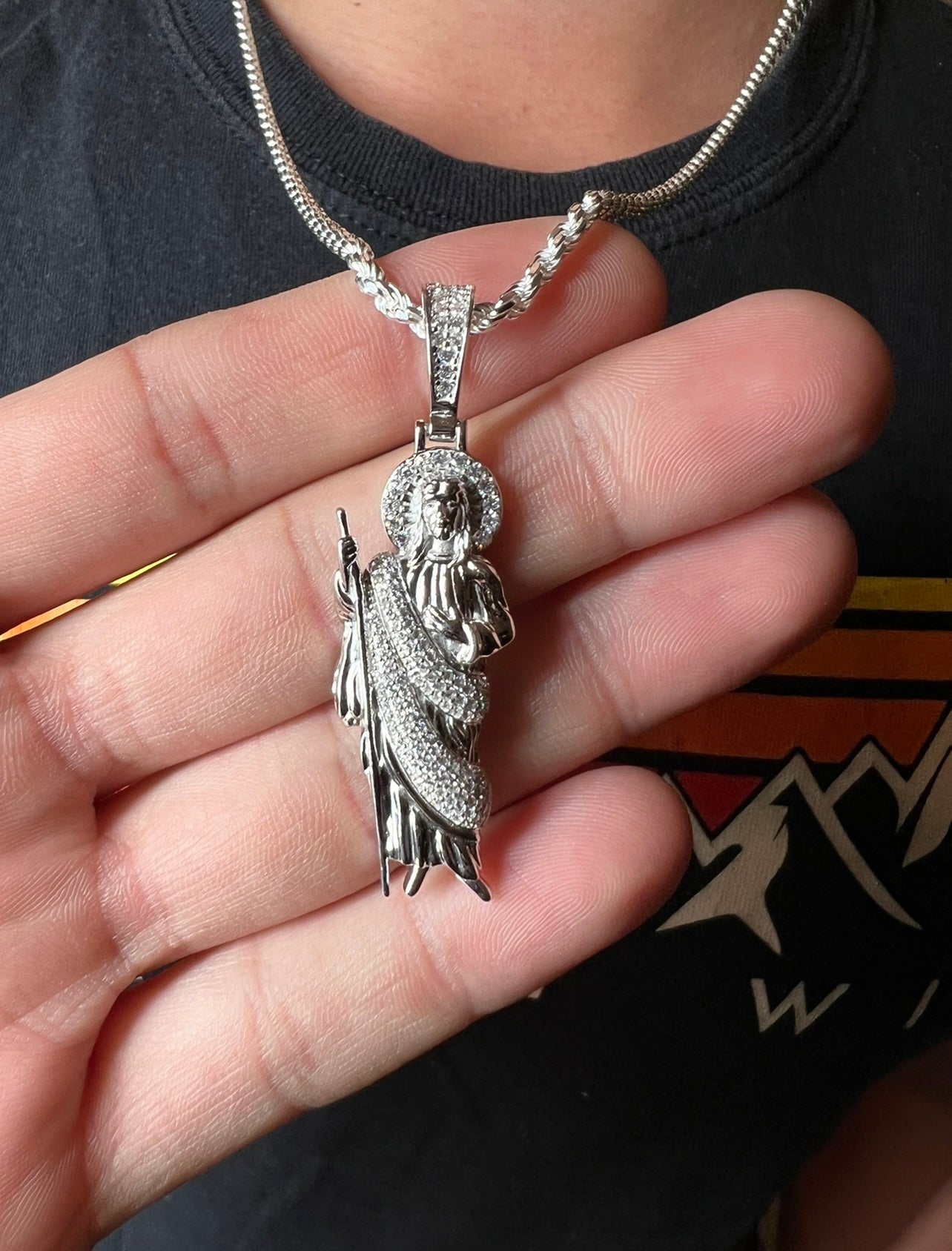San Judas white Robe .925 Real Silver Smaller Size