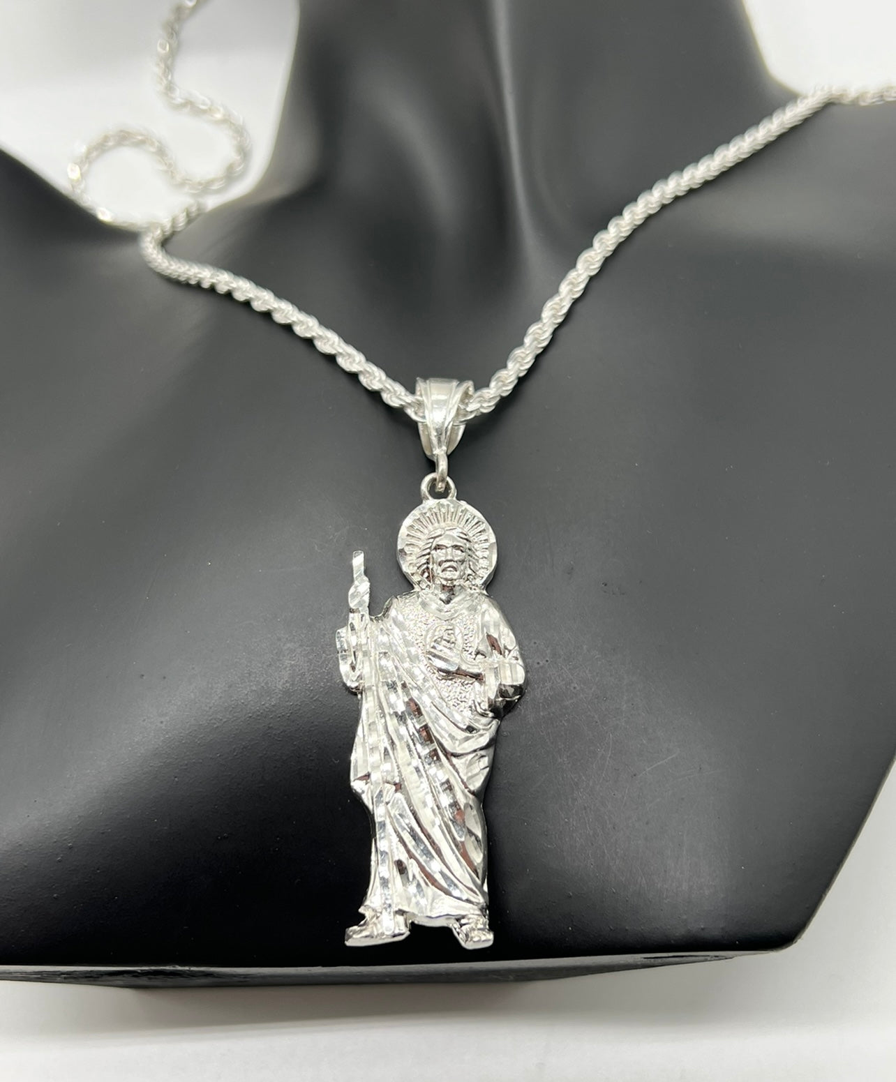 Diamond Cut San Judas Plain Jane .925 Real Silver