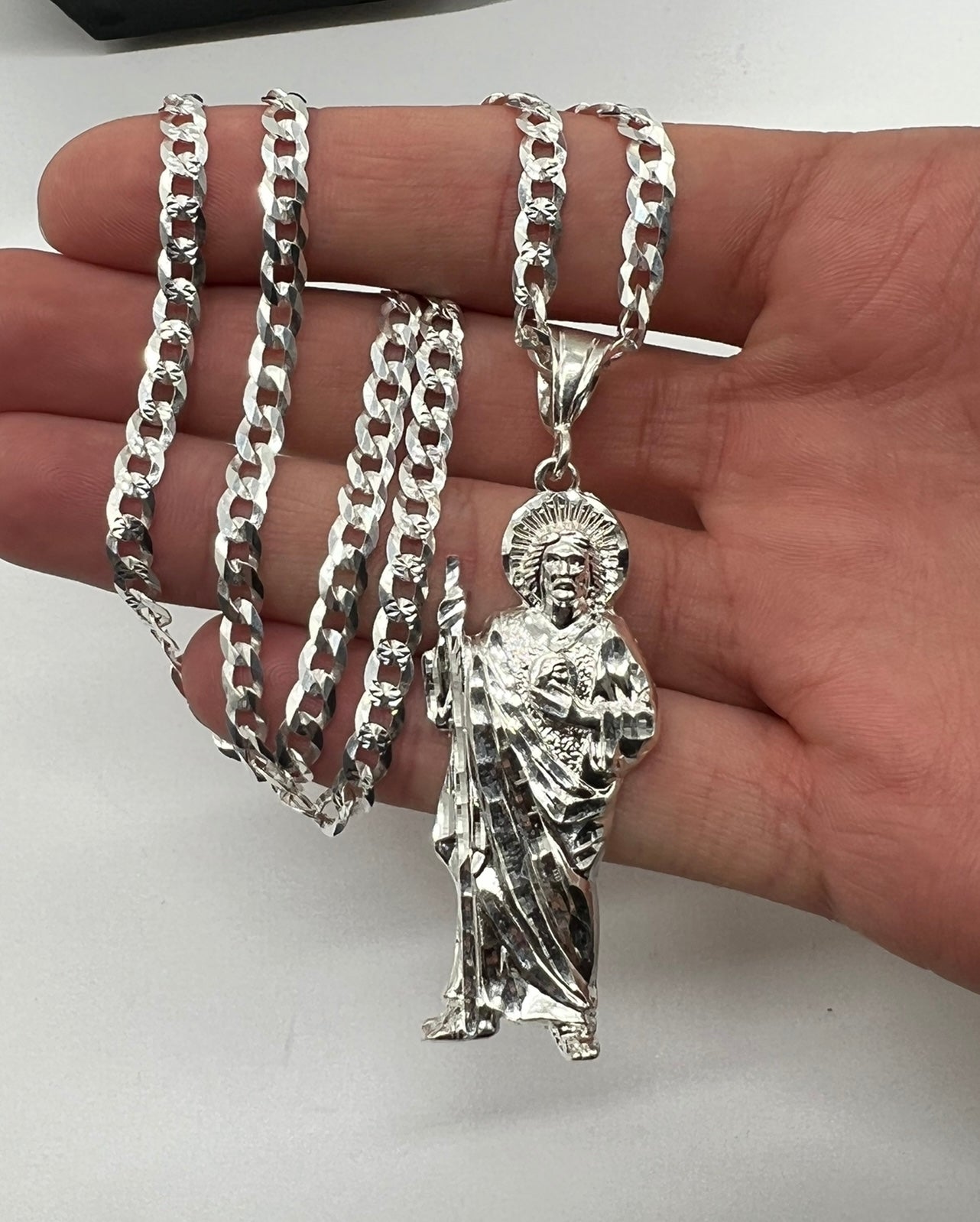 Diamond Cut San Judas Plain Jane .925 Real Silver