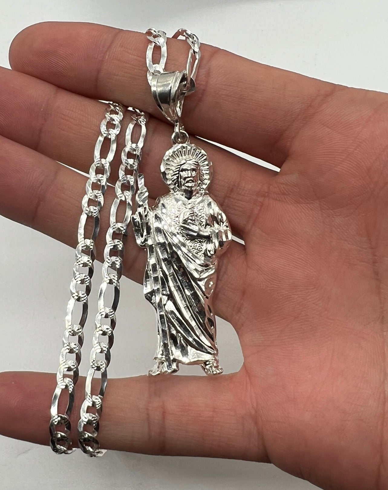 Diamond Cut San Judas Plain Jane .925 Real Silver
