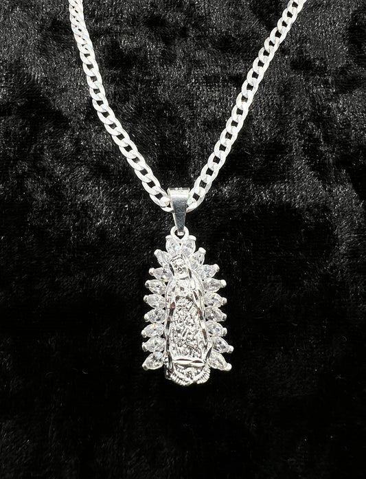 Mini Virgen Mary White Crown .925 Real Silver