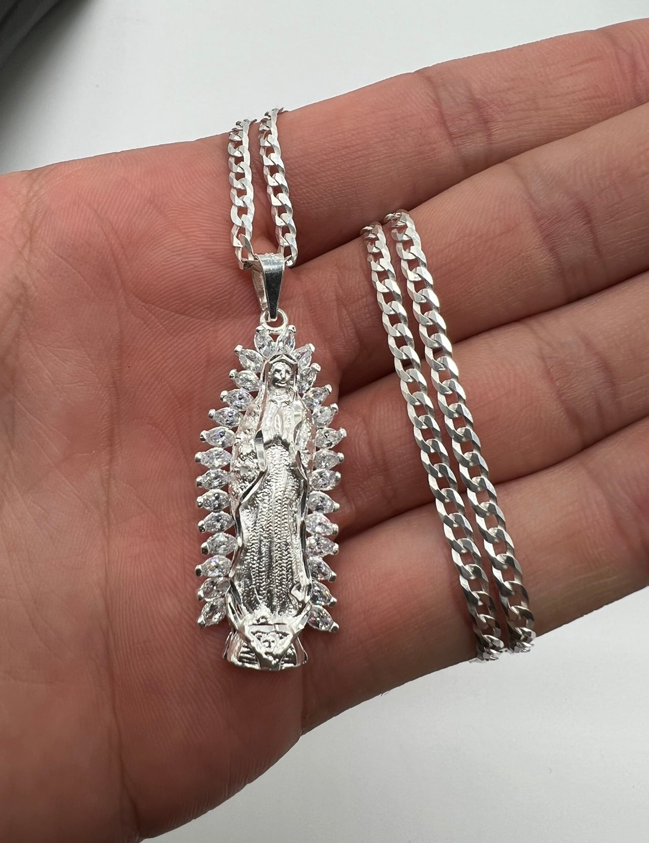 Virgen Mary White Crown .925 Real SIlver