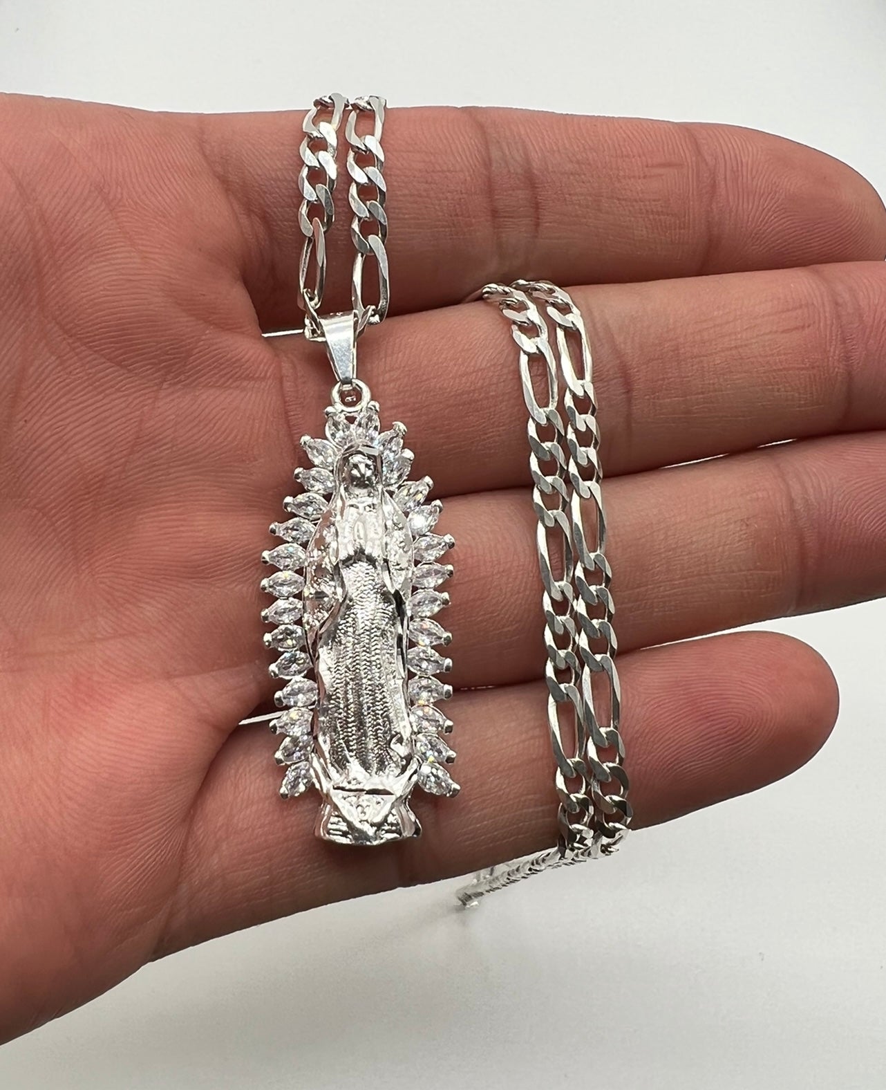 Virgen Mary White Crown .925 Real SIlver