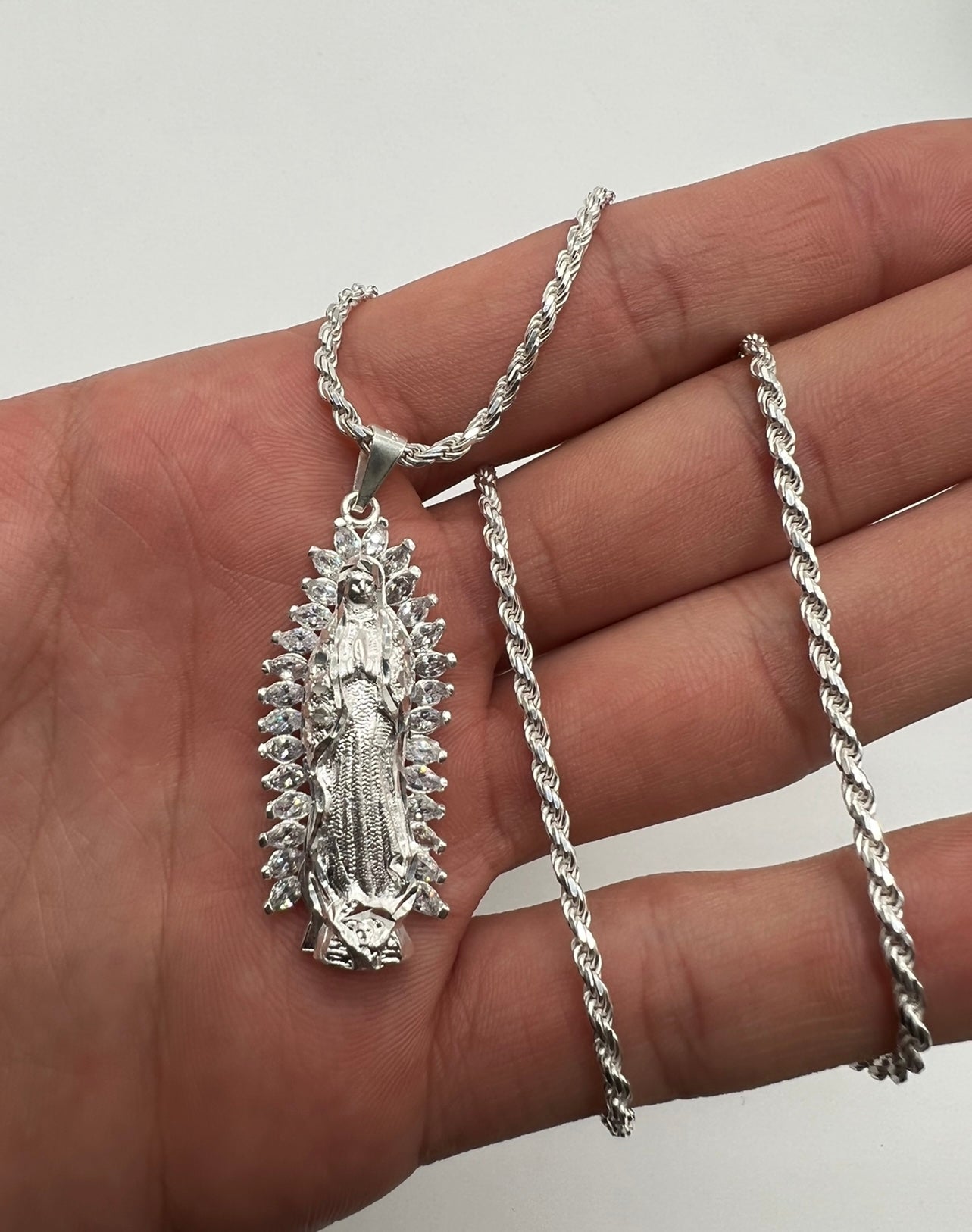 Virgen Mary White Crown .925 Real SIlver