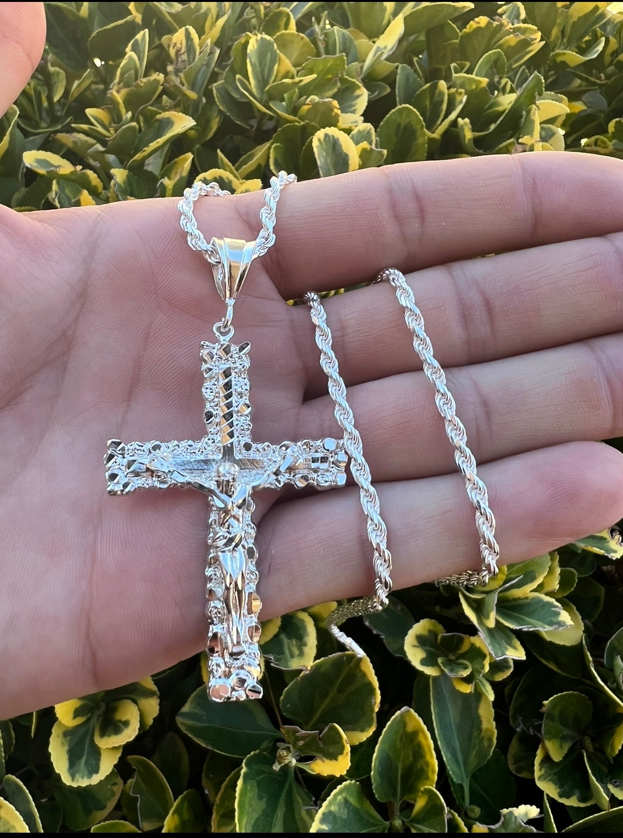 Nugget Cross w Jesus, .925 Real Silver