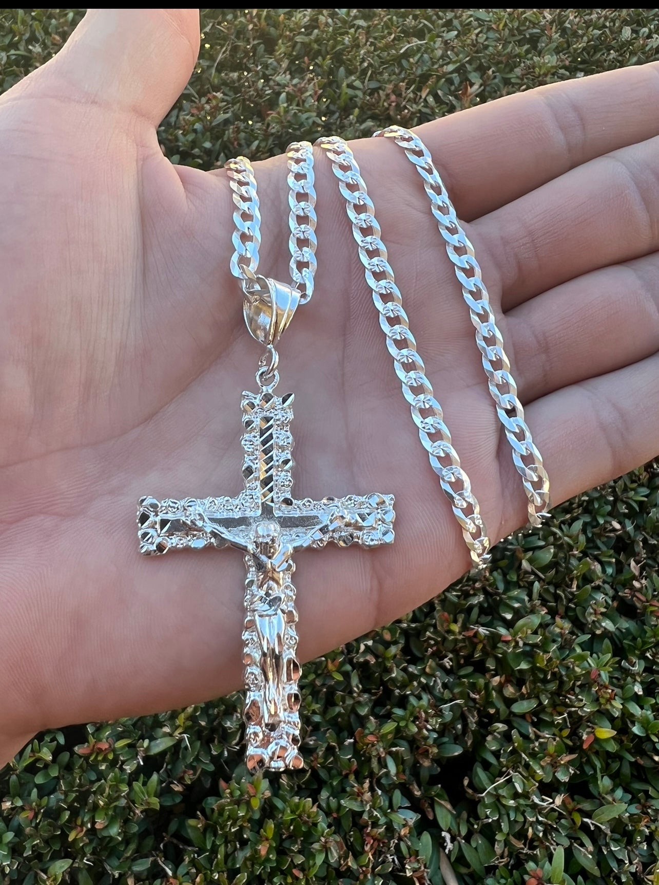 Nugget Cross w Jesus, .925 Real Silver