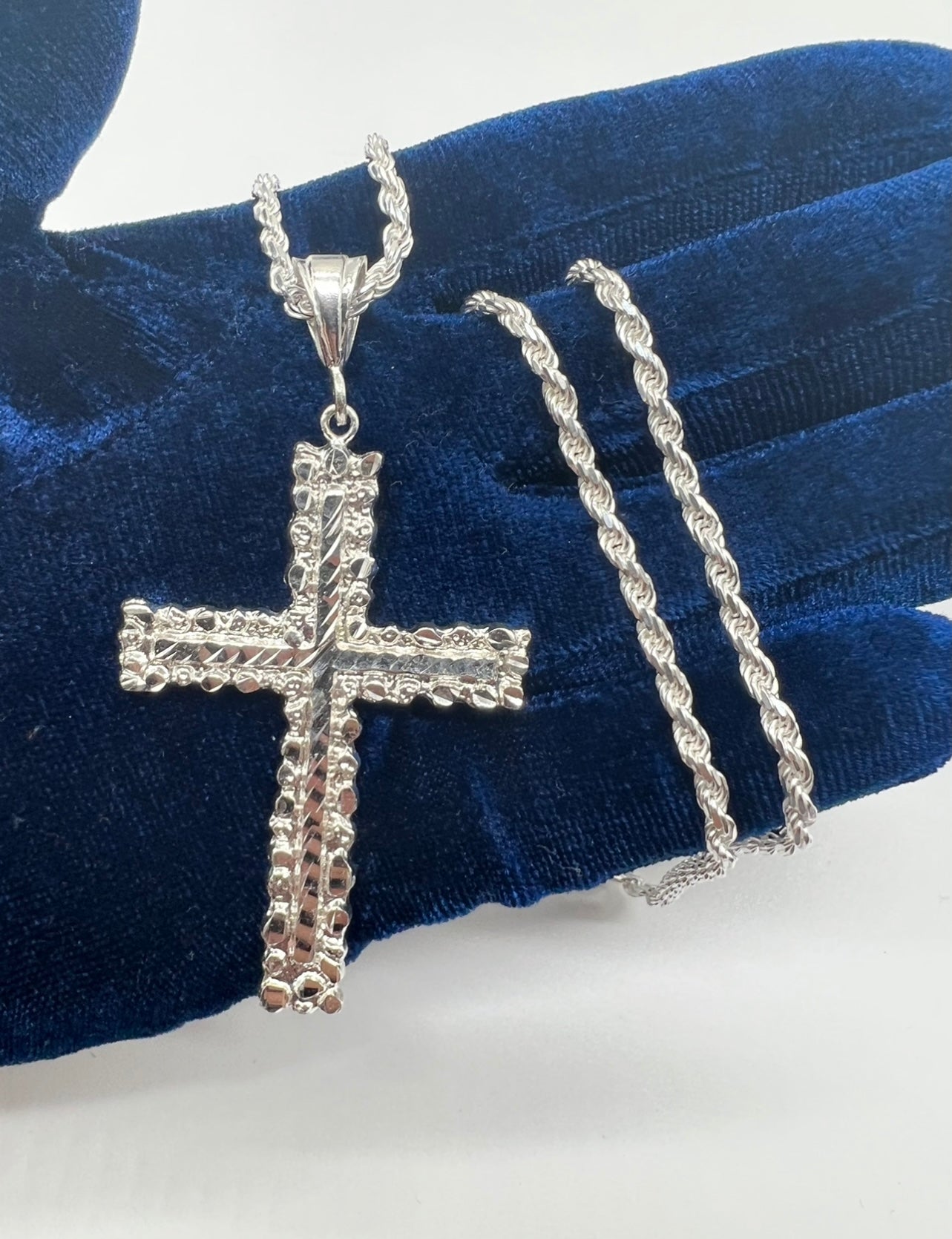 Nugget Cross Diamond Cut, .925 Real Silver