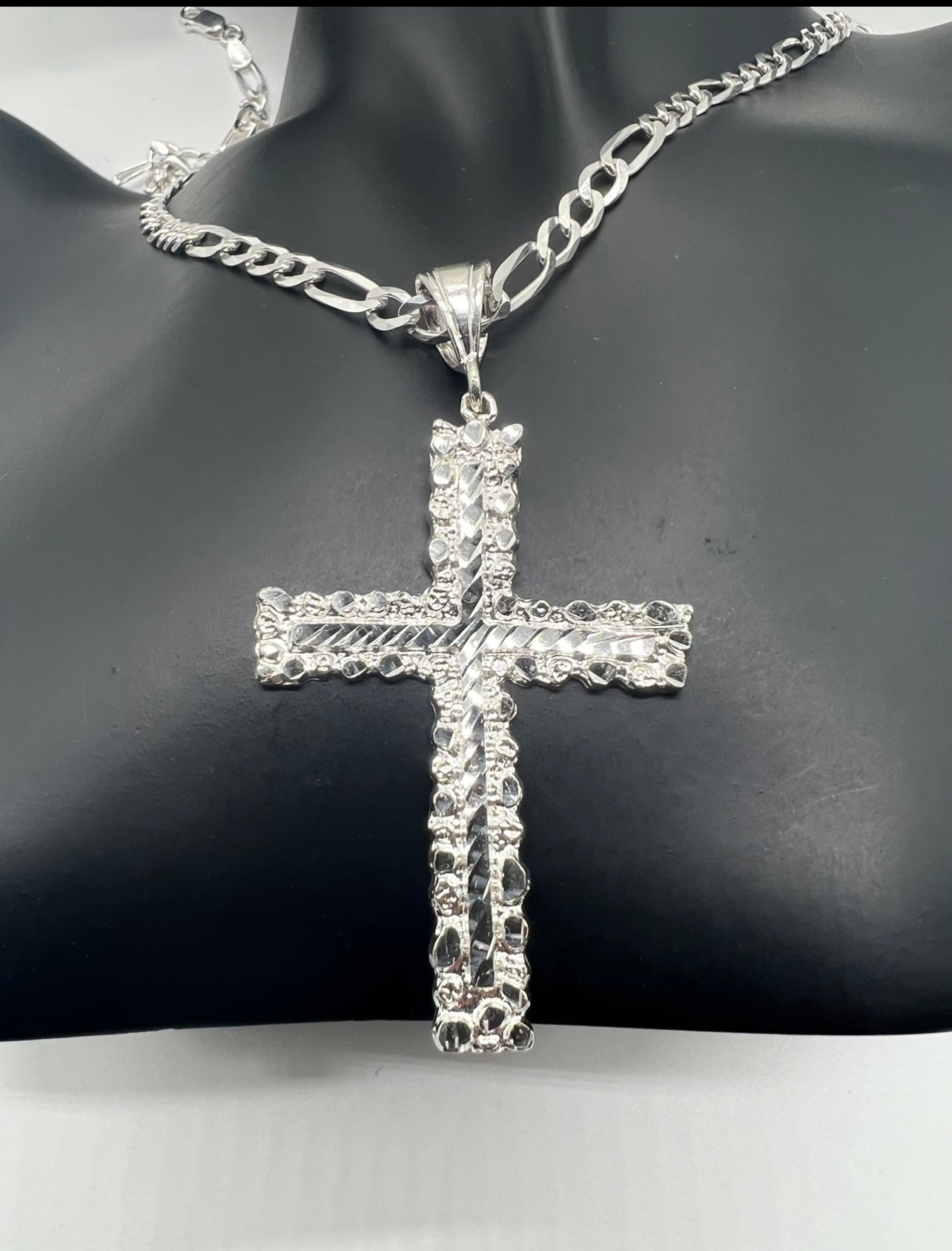 Nugget Cross Diamond Cut, .925 Real Silver