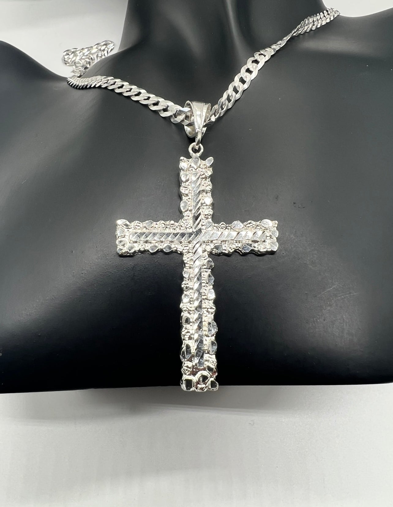 Nugget Cross Diamond Cut, .925 Real Silver