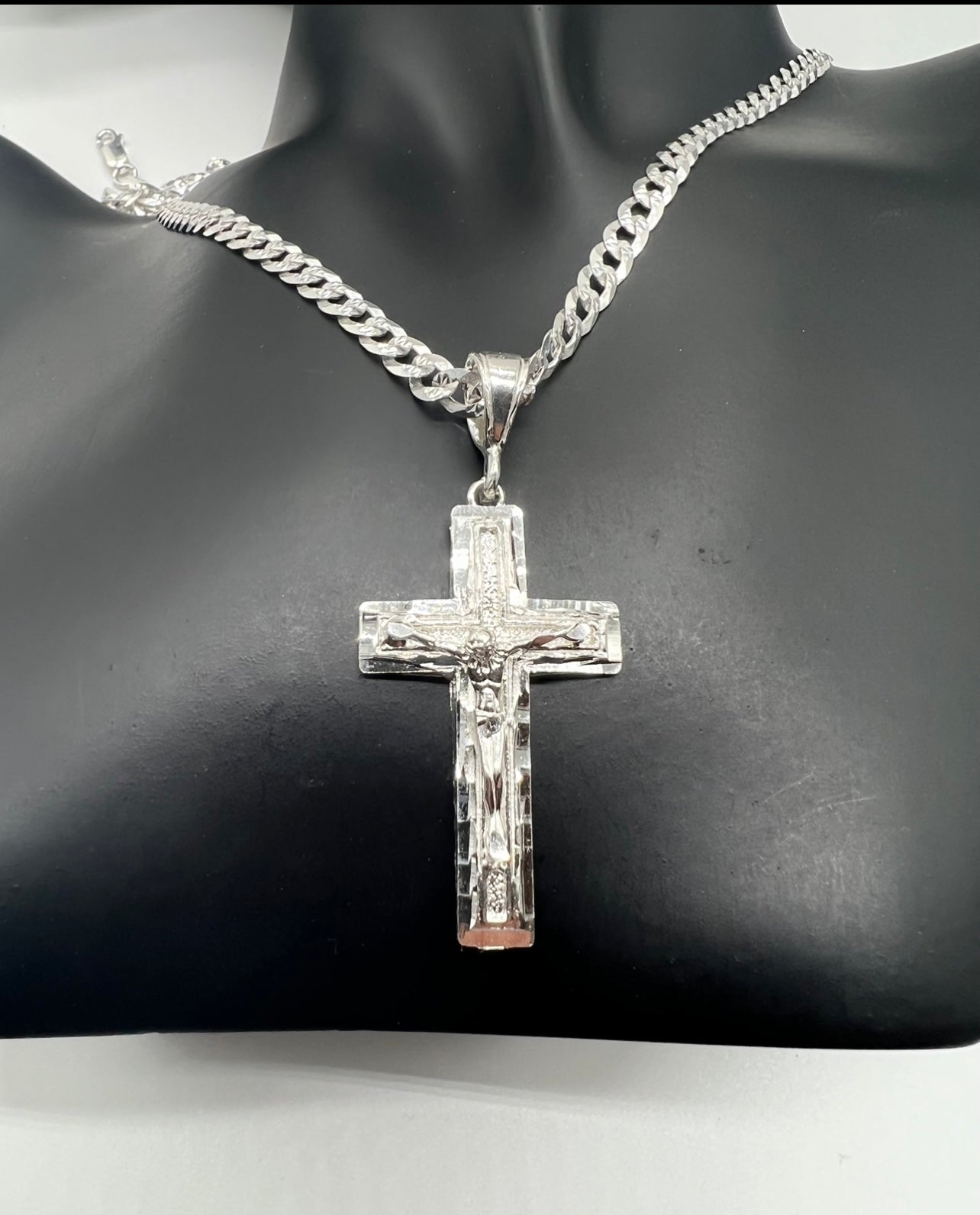 Classic Diamond Cut Jesus Cross, .925 Real Silver