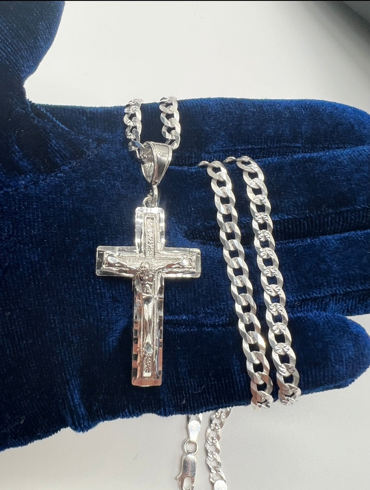 Classic Diamond Cut Jesus Cross, .925 Real Silver