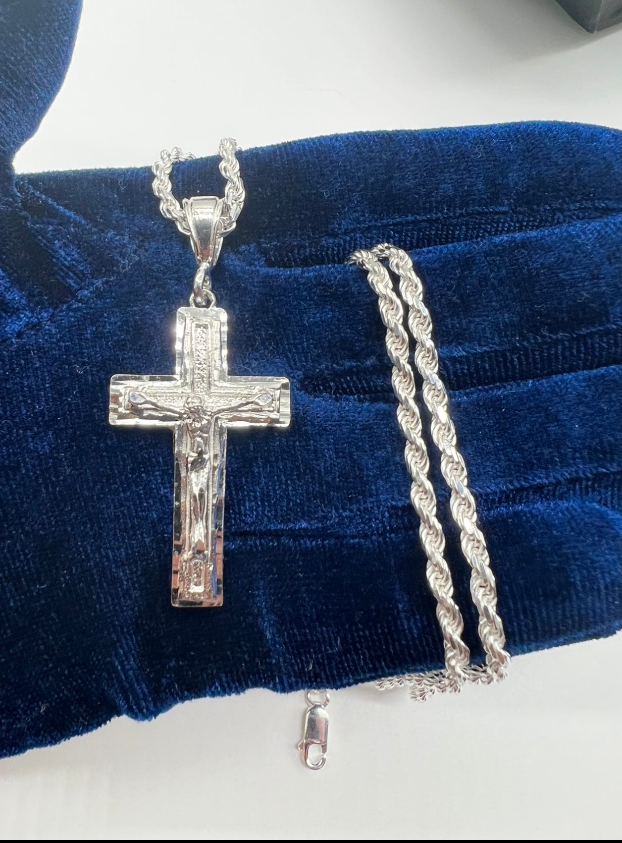 Classic Diamond Cut Jesus Cross, .925 Real Silver