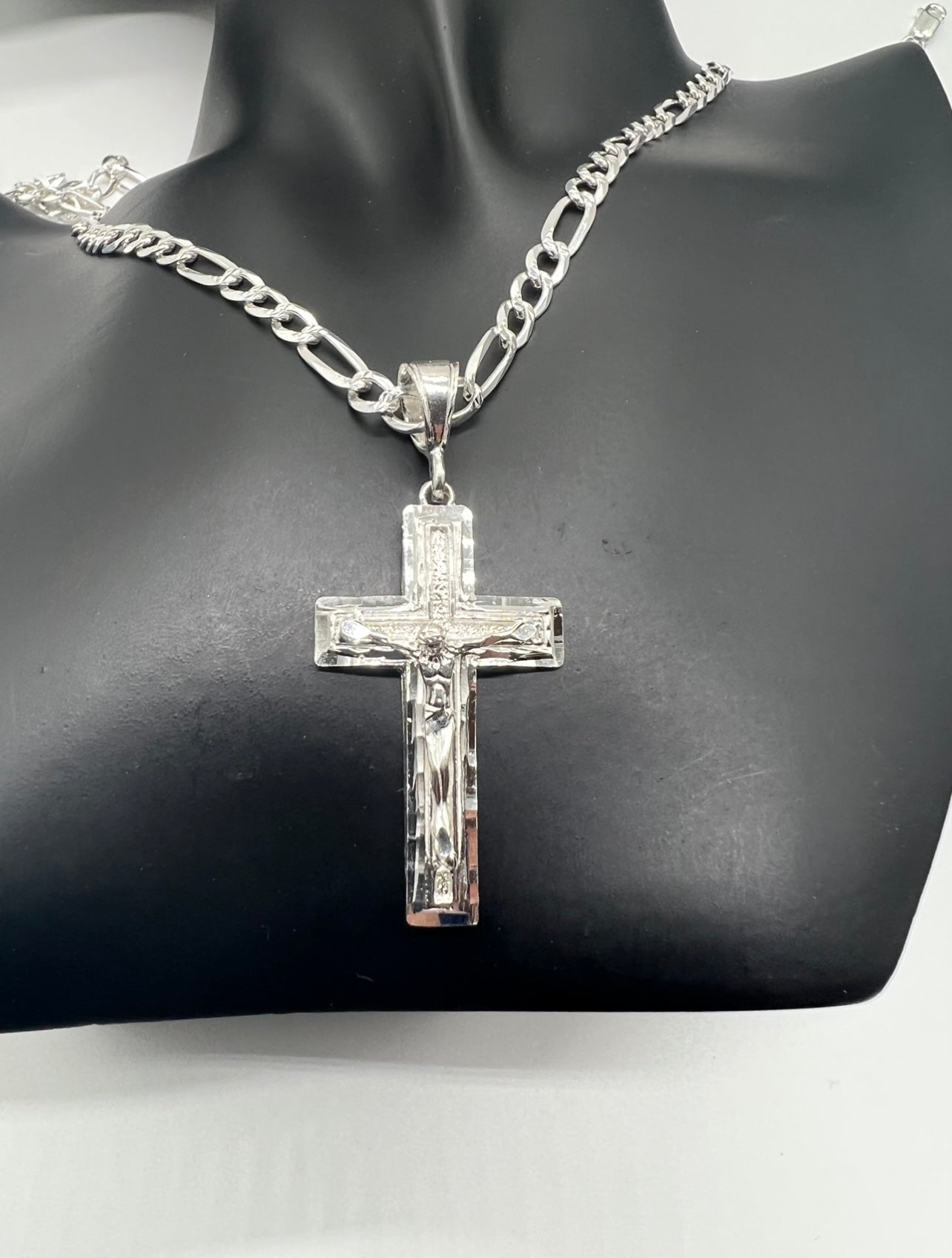 Classic Diamond Cut Jesus Cross, .925 Real Silver