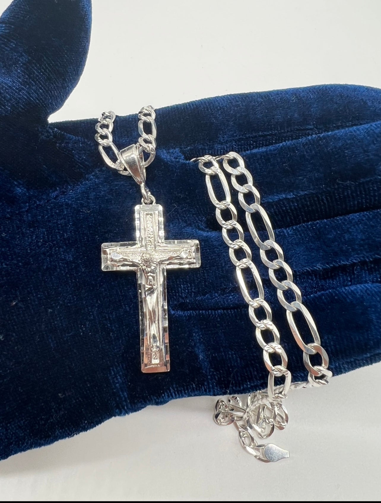 Classic Diamond Cut Jesus Cross, .925 Real Silver