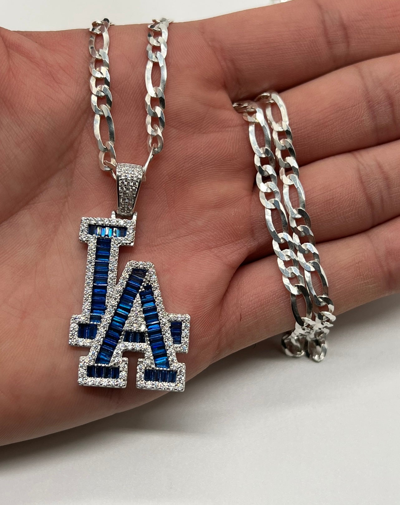 Blue Custom L.A with Baguettes, .925 Real Silver