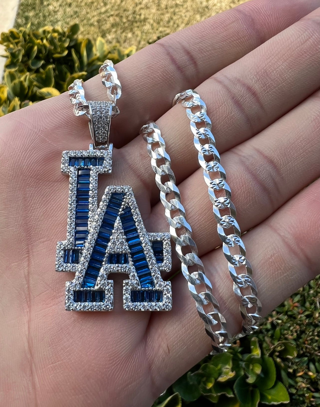 Blue Custom L.A with Baguettes, .925 Real Silver