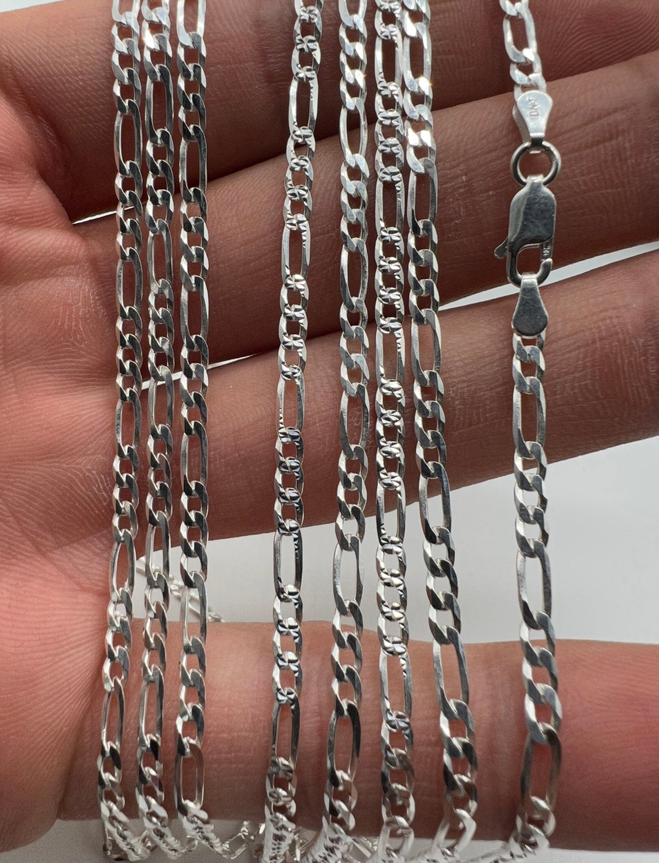 3mm Figaro Chains, .925 Real Silver