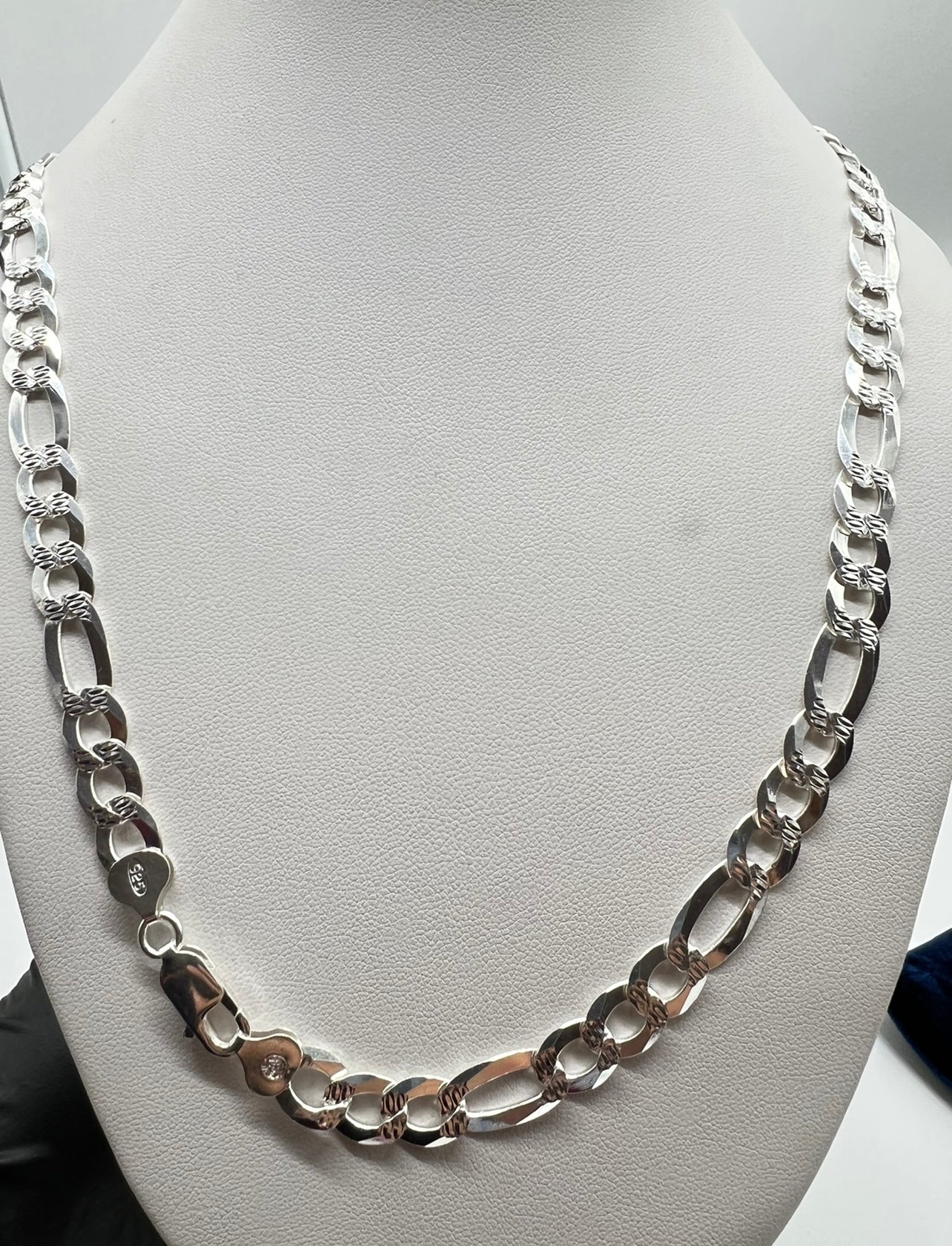 8.5mm Diamond Cut Figaro, .925 Real Silver