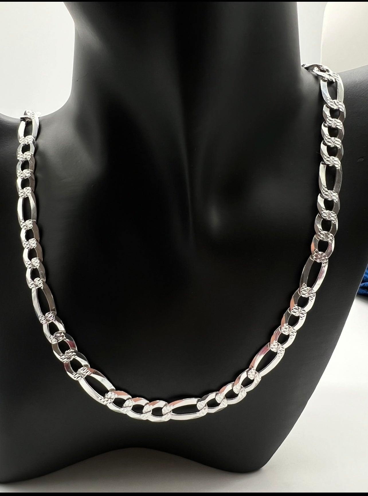 8.5mm Diamond Cut Figaro, .925 Real Silver