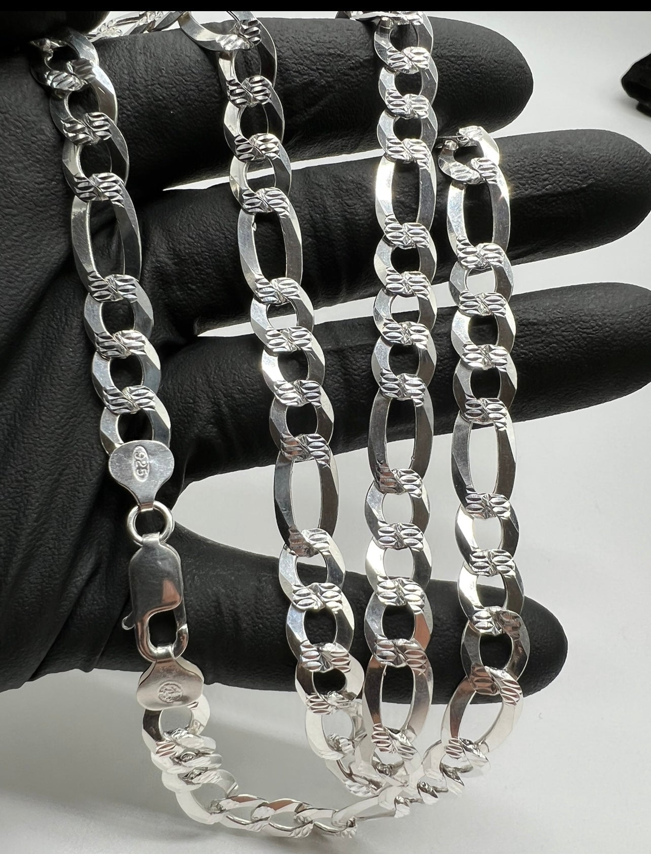 8.5mm Diamond Cut Figaro, .925 Real Silver