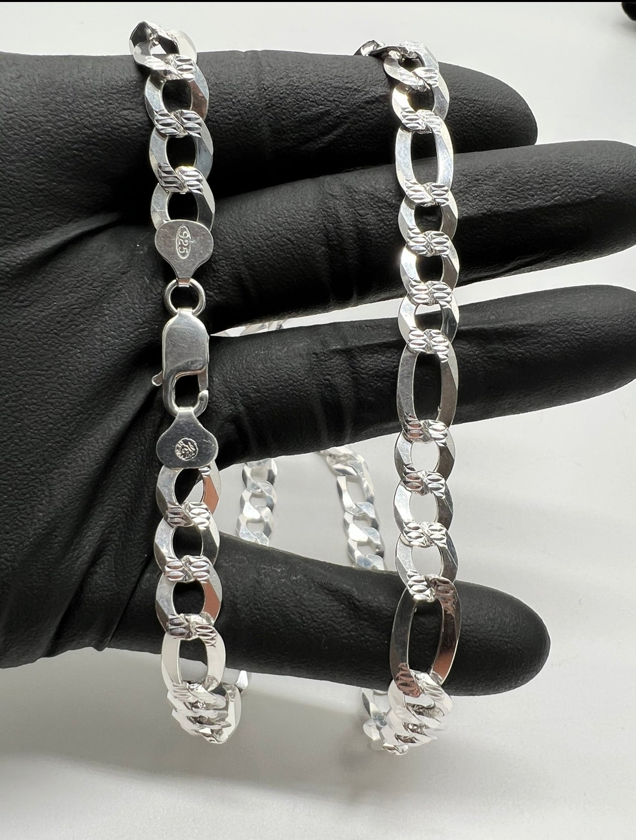 8.5mm Diamond Cut Figaro, .925 Real Silver