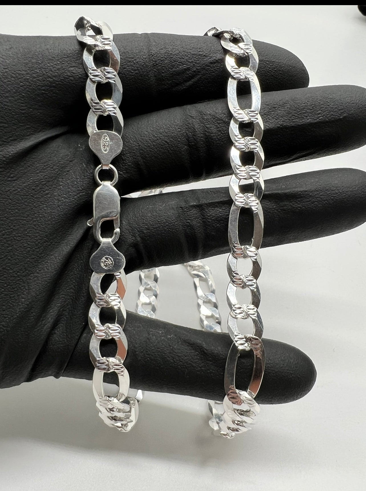 8.5mm Diamond Cut Figaro, .925 Real Silver