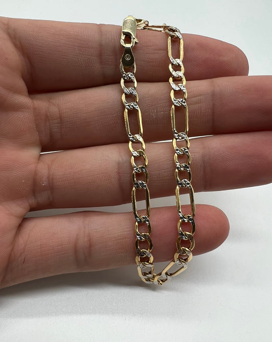5mm Diamond Cut Figaro Bracelet, 14k Real Gold
