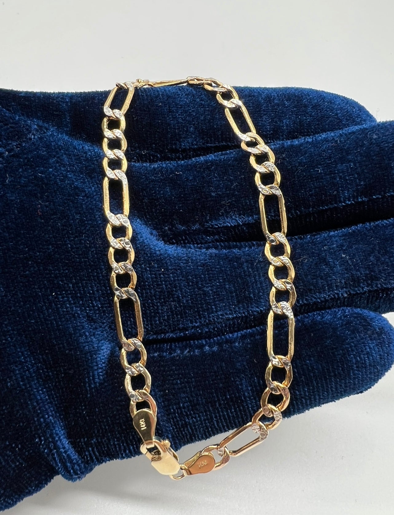 5mm Diamond Cut Figaro Bracelet, 14k Real Gold