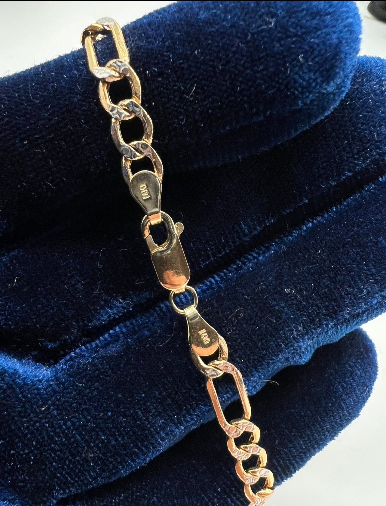 5mm Diamond Cut Figaro Bracelet, 14k Real Gold