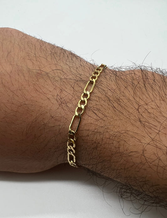 4mm Figaro Bracelet, 14k Real Gold