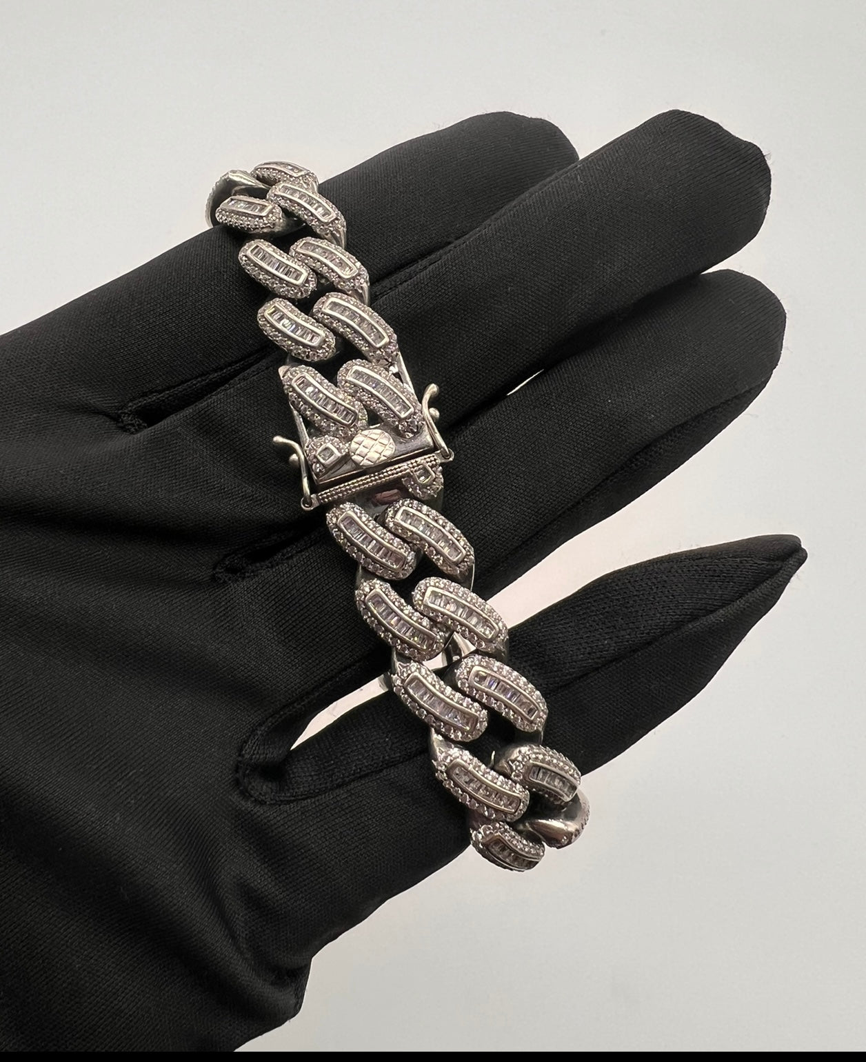 13mm Baguette Cuban Real Silver Bracelet🔥