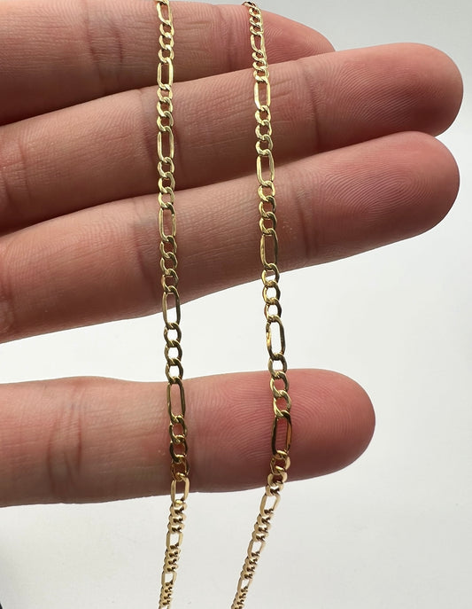 2.5mm 22inch Figaro Chain 14k Real Gold