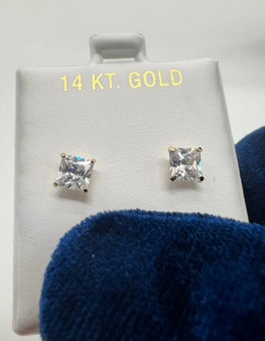 14k Real Gold 5mm Square Earrings