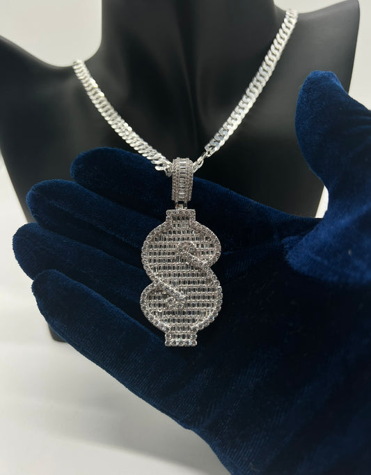 .925 Real Silver Money Logo Flooded Baguettes🥶💎