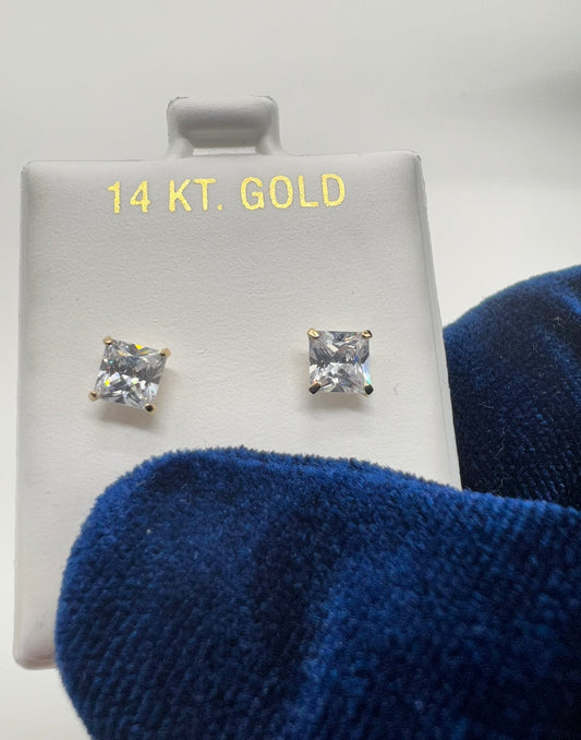 14k Real Gold 5mm Square Earrings