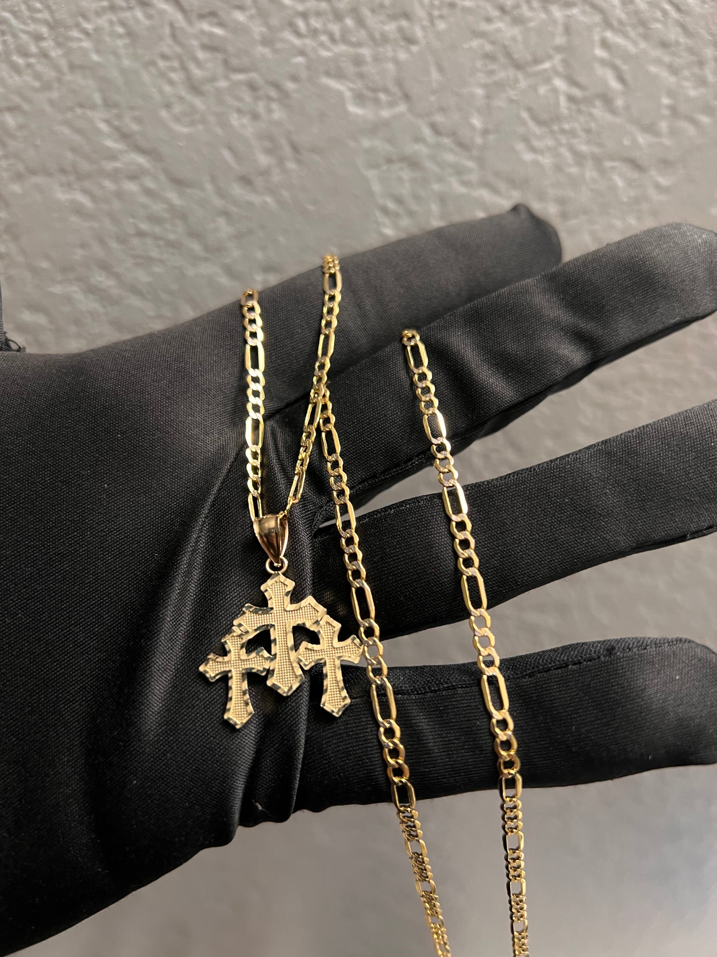 Triple cross 14k real gold chainset