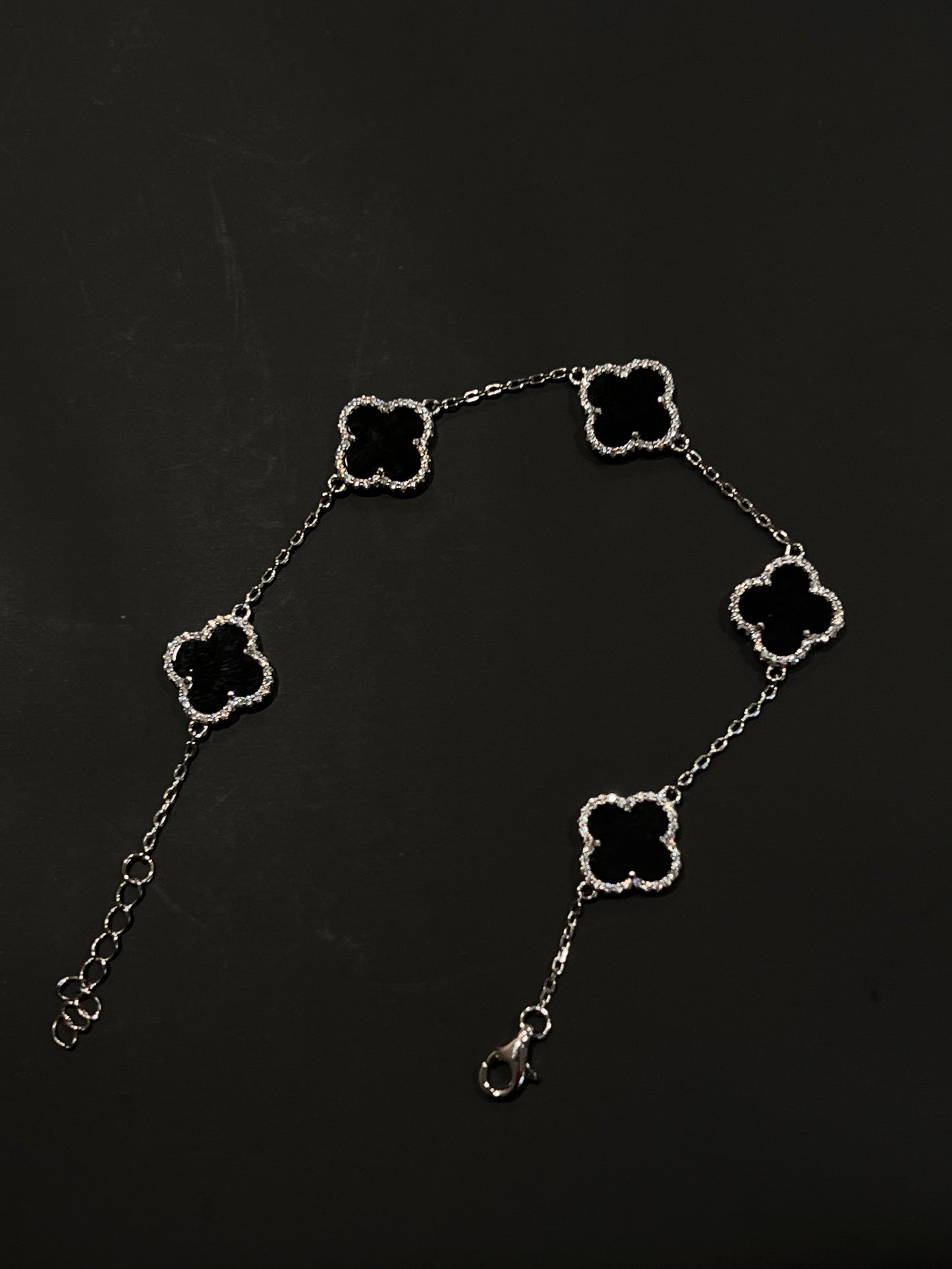 Real silver black Clover bracelet