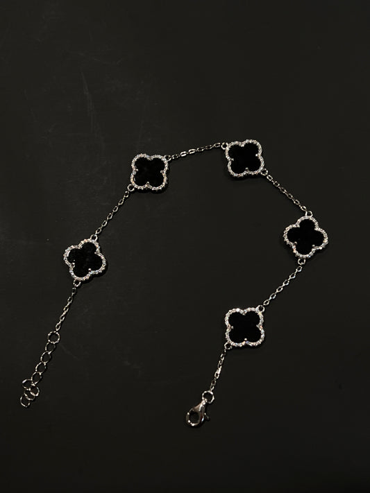 Real silver black Clover bracelet