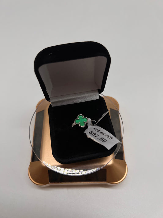 Green clover van Cleef ring real silver
