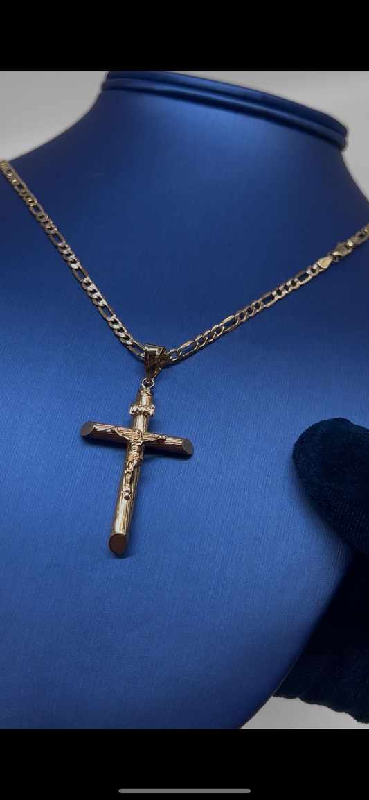 14k real gold brushed cross set