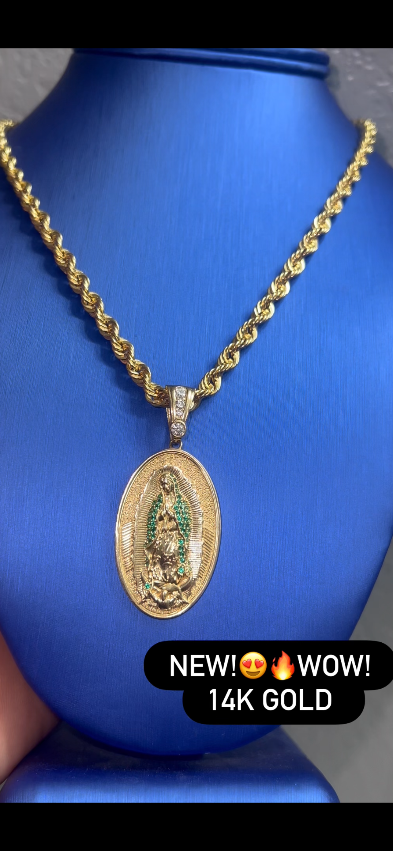 14k real gold large virgen Mary chainset