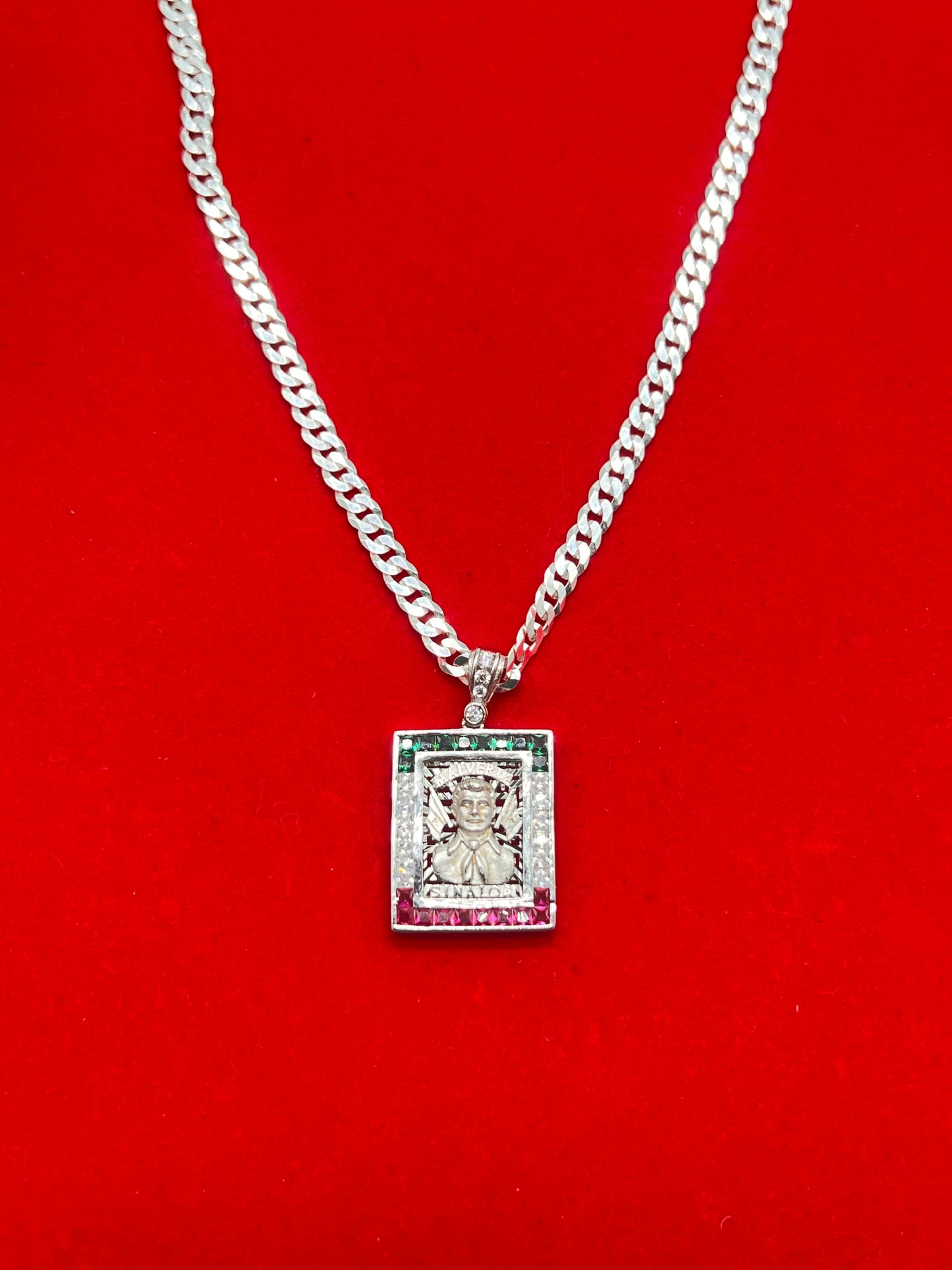 Small Malverde Mexican flag real Silver